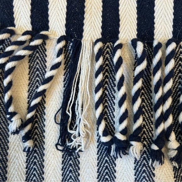 Set of 2 Matching Striped Fringe Navy Blue & cream White Pillow Case Shams 💙🤍 - Picture 8 of 8
